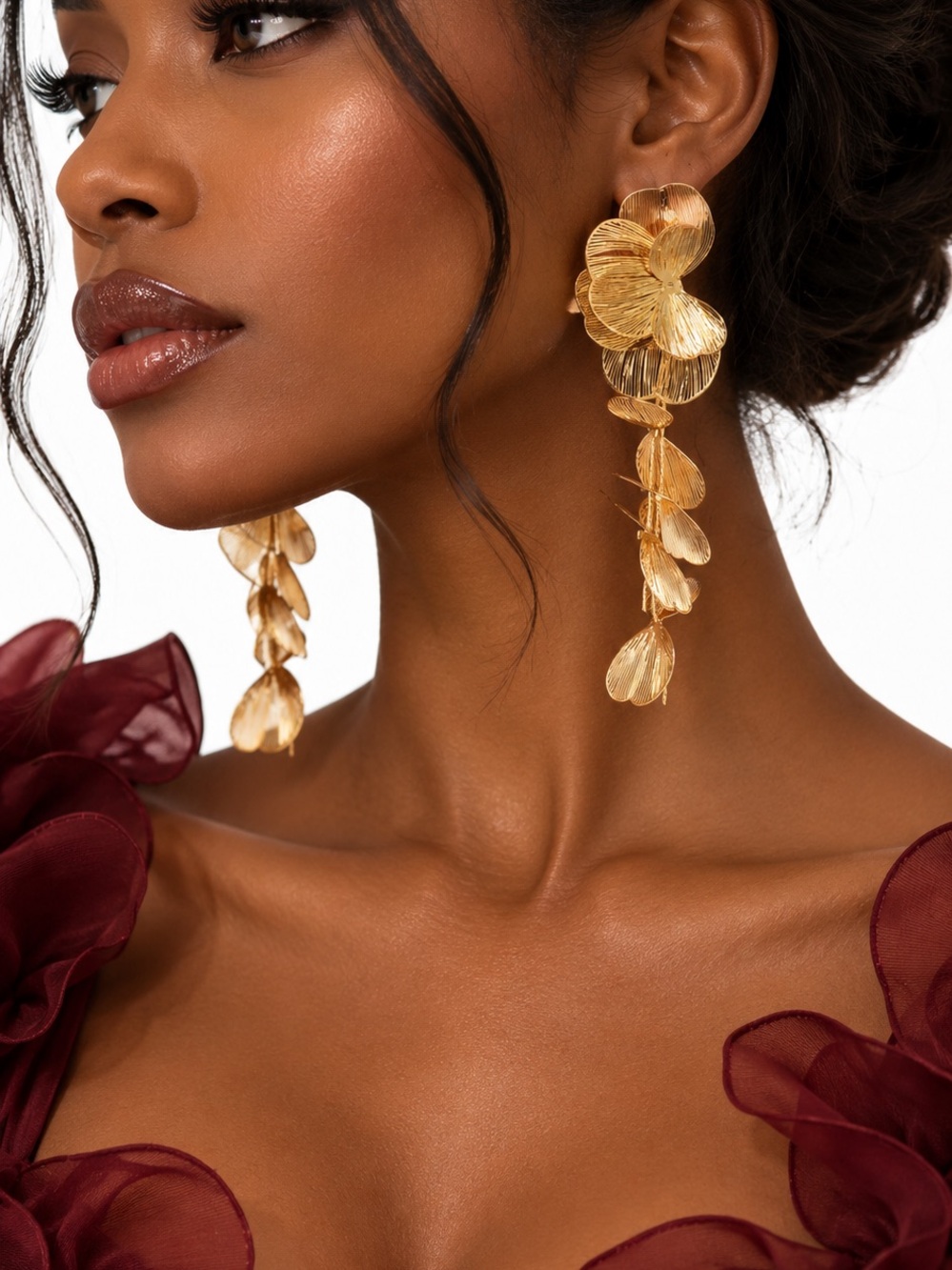 Gold Floral Drop Earrings – Women Jewelry